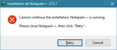 L'alerte pour fermer l'instance de Notepad++