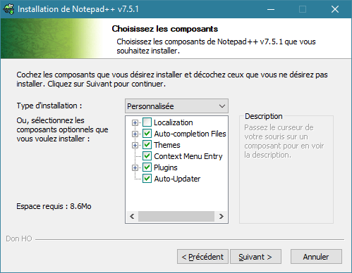 Le choix du dossier d'installation lors de l'installation de Notepad++