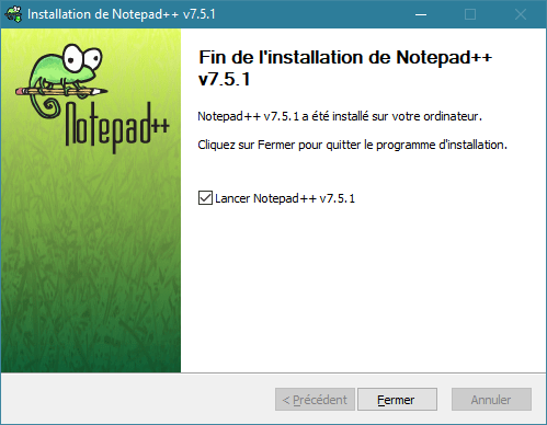 L'écran de fin de l'installation de Notepad++